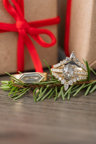 Marquise and Round Diamond Wedding Band, Raelyn Setting, 14k Yellow Gold