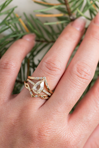 Round and Baguette Diamond V Band, Paloma Setting, 14K Yellow Gold