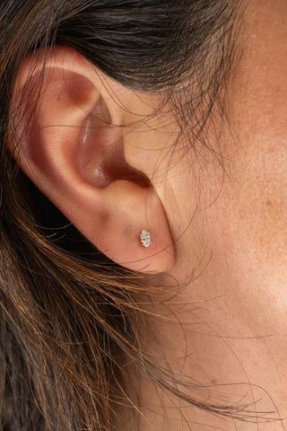 White Marquise Diamond Studs, 14k Yellow Gold Earrings