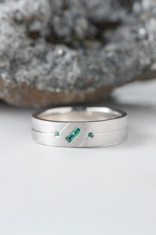 Lab Emerald Baguette and Round Emerald Mens Wedding Band