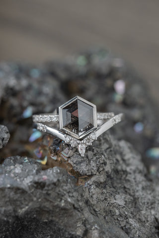 black hexagon diamond ring