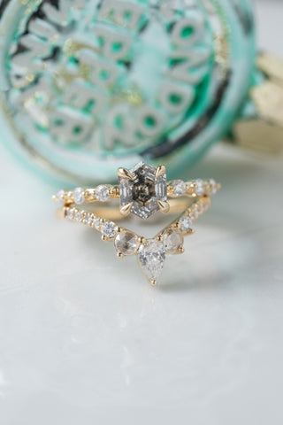 salt and pepper hexagon diamond ring