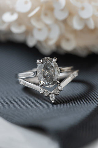 Marquise Diamond Wedding Band, White and Grey Flora Setting, 14K White Gold