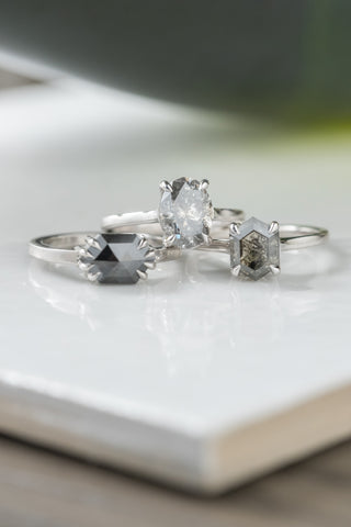 1.41 Carat Black Hexagon Diamond Engagement Ring, Jane Setting, Platinum