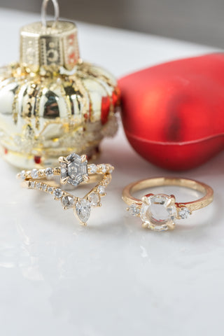 Icy White Diamond Wedding Ring, Flora Setting, 14K Yellow Gold