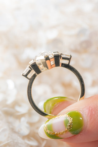 2.15 Carat Hexagon Moissanite Engagement Ring, Bess Setting, 14k Yellow Gold