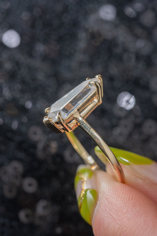 2.23 Carat Elongated Shield Moissanite Engagement Ring, Lark Setting, 14k Yellow Gold