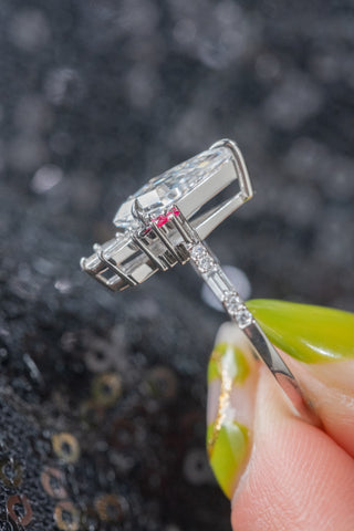 2.25 Carat Clear Kite Lab Diamond Engagement Ring, Ombre Wren Setting, Platinum