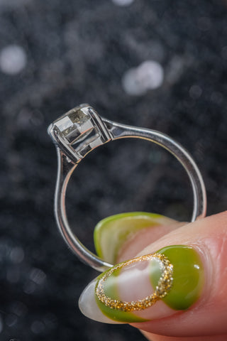 1.83 Carat Black Speckled Hexagon Diamond Engagement Ring, Lark Setting, 14K White Gold