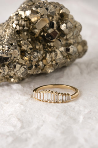 White Baguette Sparrow Diamond Wedding Band, 14k Yellow Gold