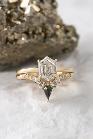 Sapphire and Diamond Wedding Band, Kite Cassiopeia Setting, 14k Yellow Gold