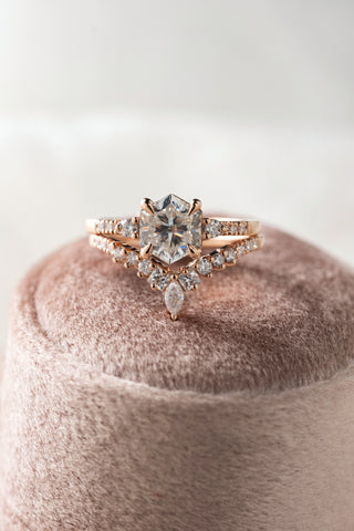 1.50 Carat Hexagon Moissanite Engagement Ring, Eliza Setting, 14k Rose Gold