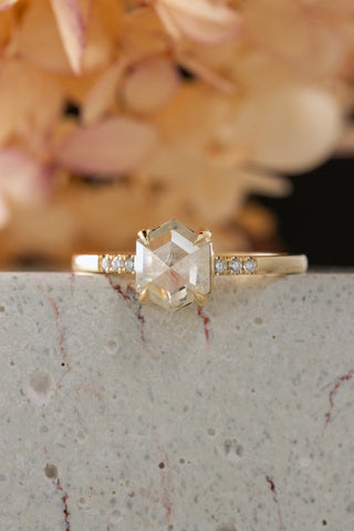 salt and pepper hexagon diamond ring