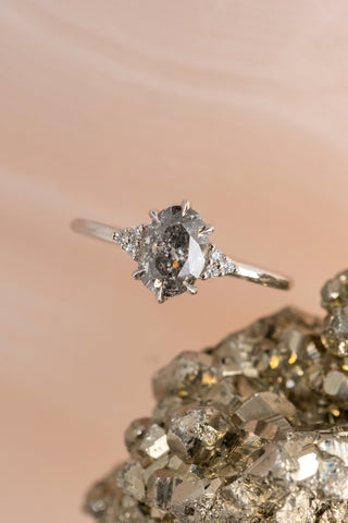 salt and pepper oval diamond ring