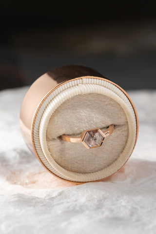 salt and pepper hexagon diamond ring