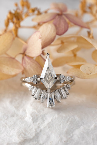 Marquise and Baguette Moissanite Wedding Band, Tassel Setting, Platinum