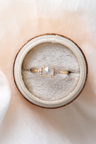 salt and pepper hexagon diamond ring