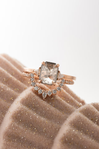 1.53 Carat Icy Grey Emerald Cut Diamond Engagement Ring, Zoe Setting, 14K Rose Gold