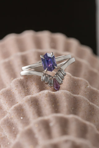Kite Alexandrite and Diamond Wedding Band, Violet Setting, Platinum