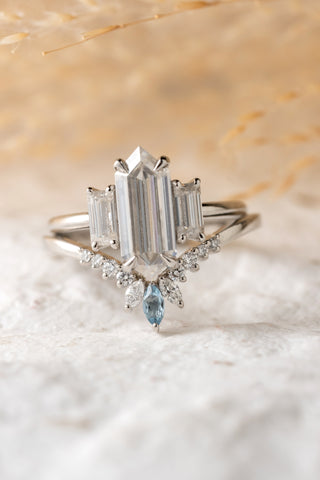 Marquise Aquamarine and Diamond Wedding Band, Small Cleo Setting, Platinum