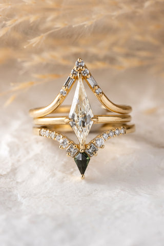 Round and Baguette Diamond V Band, Deep Contour Paloma Setting, 14K Yellow Gold