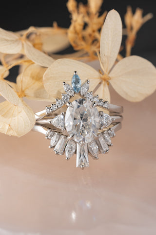 Marquise and Baguette Moissanite Wedding Band, Tassel Setting, Platinum