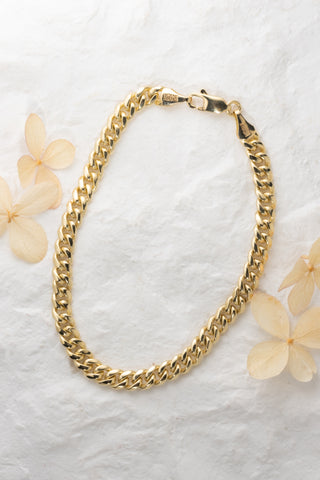 5mm Miami Cuban Curb, 8" Chain Bracelet, 14k Yellow Gold