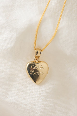 14k Yellow Gold Engraved Heart Locket