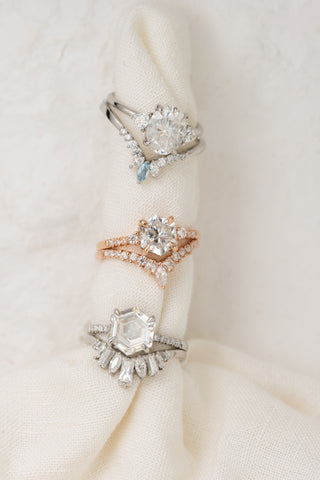 Marquise and Baguette Moissanite Wedding Band, Tassel Setting, Platinum