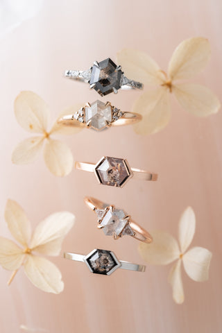 1.11 Carat Icy White Hexagon Diamond Engagement Ring, Zoe Setting, 14K Rose Gold