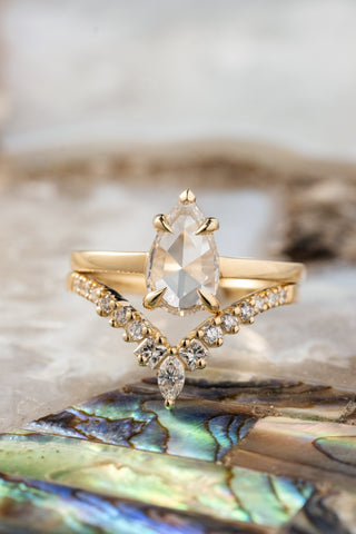 White Diamond Marquise Wedding Band, Willa Setting, 14K Yellow Gold