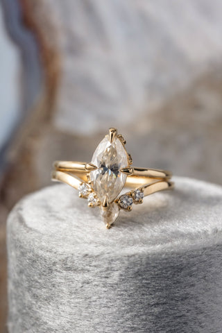 1.55 Carat Marquise Moissanite Engagement Ring, Rhea Setting, 14k Yellow Gold