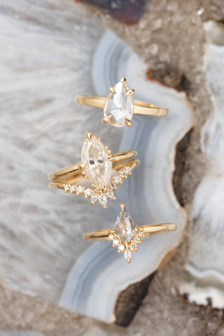 Marquise Diamond Wedding Band, Small Cleo Setting, 14K Yellow Gold