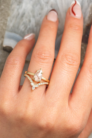 White Diamond Marquise Wedding Band, Willa Setting, 14K Yellow Gold