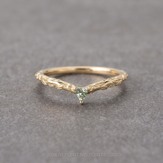 Pixie Wedding Ring, Triangle Lab Grown Green Sapphire