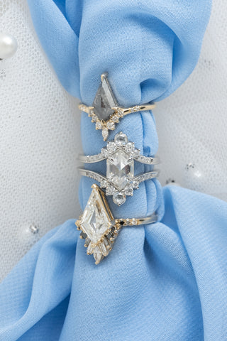 1.24 Carat Salt and Pepper Kite Diamond Engagement Ring, Flora Setting, 14k Yellow Gold