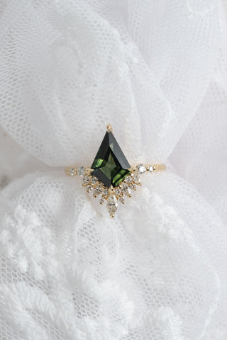 2.40 Carat Green Kite Sapphire and Diamond Engagement Ring, Aubrey Setting