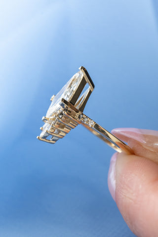 2.15 Carat Kite Lab Diamond Engagement Ring, Ombre Wren Setting, 14k Yellow Gold