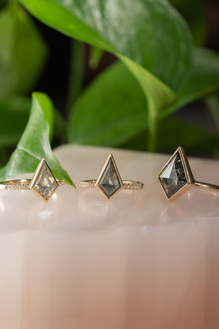 4.05 Carat Salt and Pepper Kite Diamond Engagement Ring, Bezel Jane Setting, 14K Yellow Gold