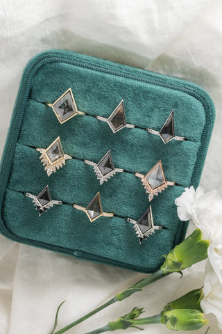 .98 Carat Black Speckled Kite Diamond Engagement Ring, Bezel Jules Setting, 14K Yellow Gold