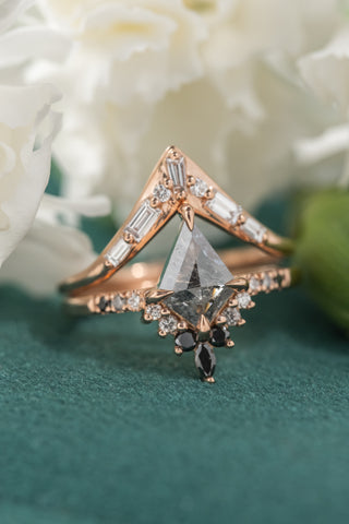 .95 Carat Salt and Pepper Kite Diamond Engagement Ring, Ombre Avaline Setting, 14K Rose Gold