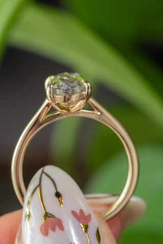 1.53 Carat Icy Grey Pear Diamond Engagement Ring, Lenora Setting, 14K Yellow Gold