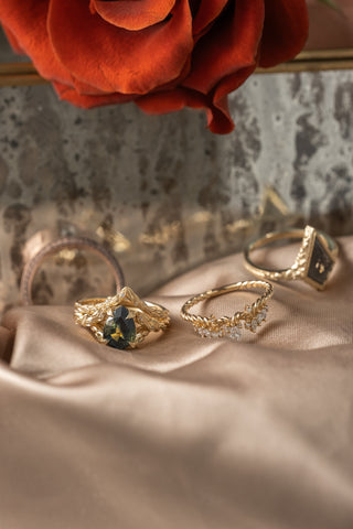 1.42 Carat Black Salt and Pepper Kite Diamond Engagement Ring, Bezel Liana Setting, 14K Yellow Gold