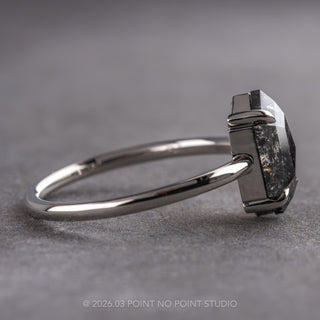 1.87 Carat Black Salt and Pepper Hexagon Diamond Engagement Ring, Jane Setting, 14k White Gold