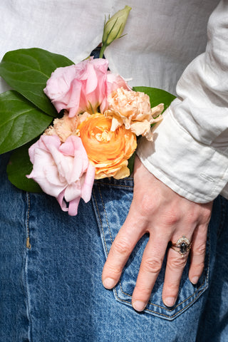 Tassel Wedding Ring, 9 Moissanite