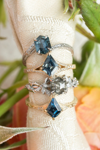 1.70 Carat Deep Blue Hexagon Sapphire and Diamond Engagement Ring, Claire Setting