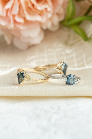 1.11 Carat Teal Kite Sapphire and Diamond Engagement Ring, Engraved Aela Setting