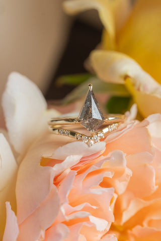 1.61 Carat Salt and Pepper Kite Diamond Engagement Ring, Jane Setting, 14k Yellow Gold, Point No Point Studio. Eco-friendly, Recycled Metals, Conflict Free.