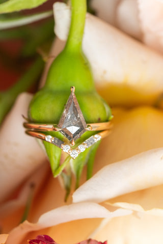 1.61 Carat Salt and Pepper Kite Diamond Engagement Ring, Jane Setting, 14k Yellow Gold, Point No Point Studio. Eco-friendly, Recycled Metals, Conflict Free.
