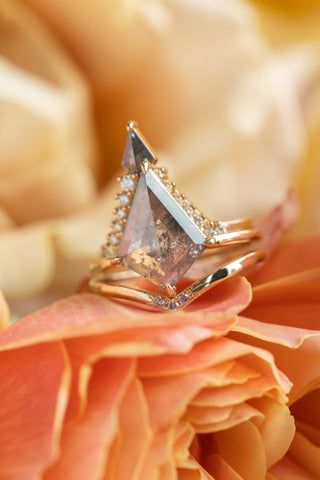 Kylie Wedding Ring, 15 Salt and Pepper and White Diamonds, Loaf Band